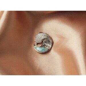 OCEAN WAVE PENDANT, Larimar Necklace, Sterling Silver Necklace, Wave Pendant